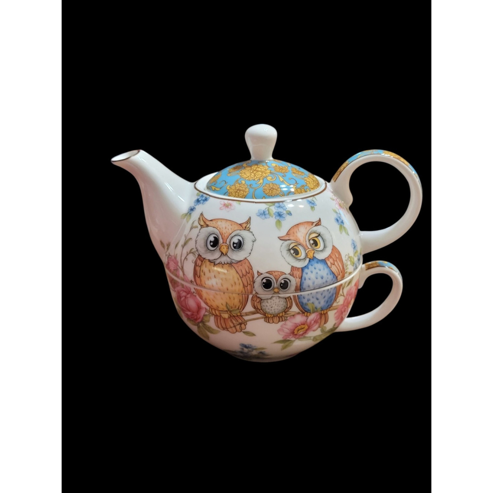 Whimsical and cute! Tea Set For One Owls Nesting Porcelain Teapot and Cup w/ box - Picture 9 of 11